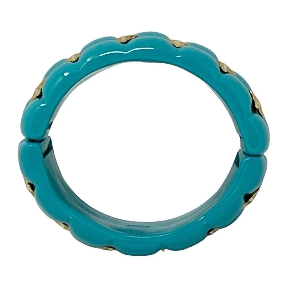 Wendy Williams Stretch Cuff Bracelet Turquoise Color Lucite Gold Tone Accents
